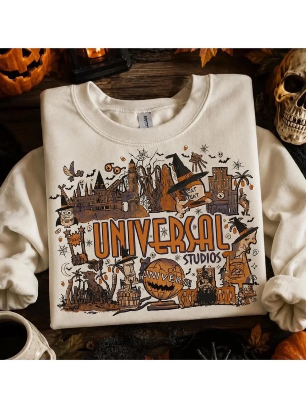 Universal Cream Halloween Graphic Sweatshirt with Orange & Black Print